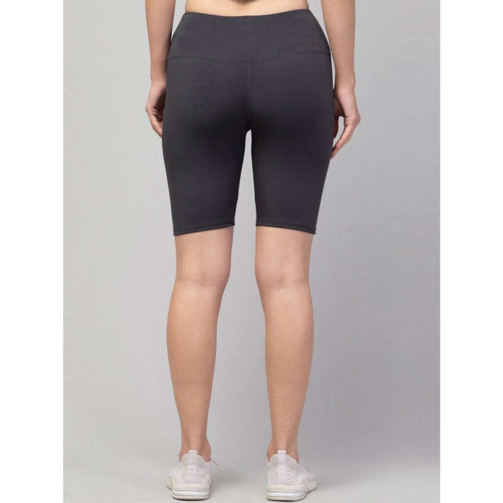 HD Women's Polyester Solid Above Knee High-Rise Shorts (Grey)