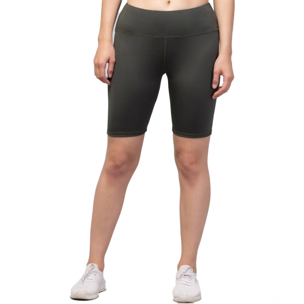 HD Women's Polyester Solid Above Knee High-Rise Shorts (Green)