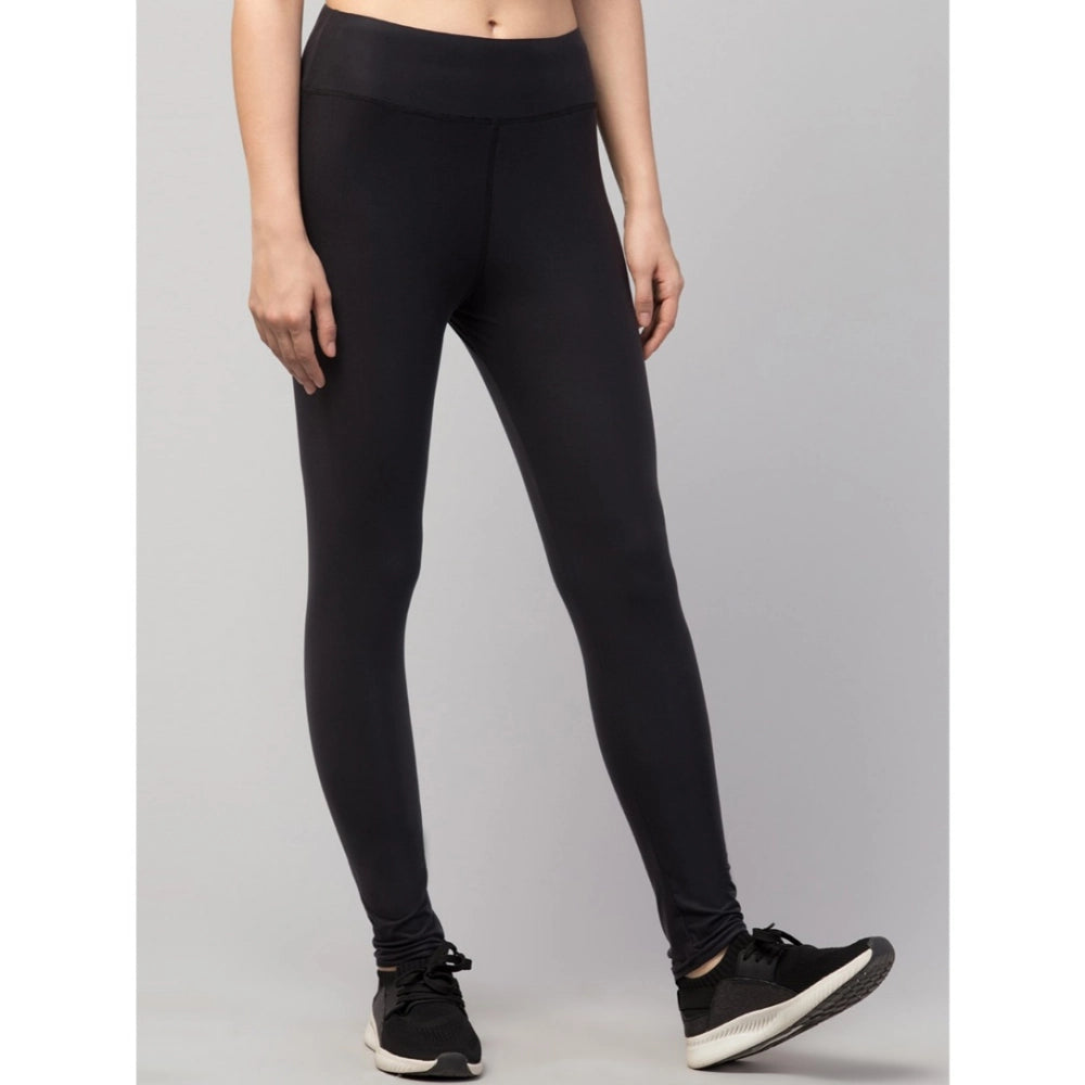 HD Women's Polyester Solid Ankle Length High-Rise Tights (Black)