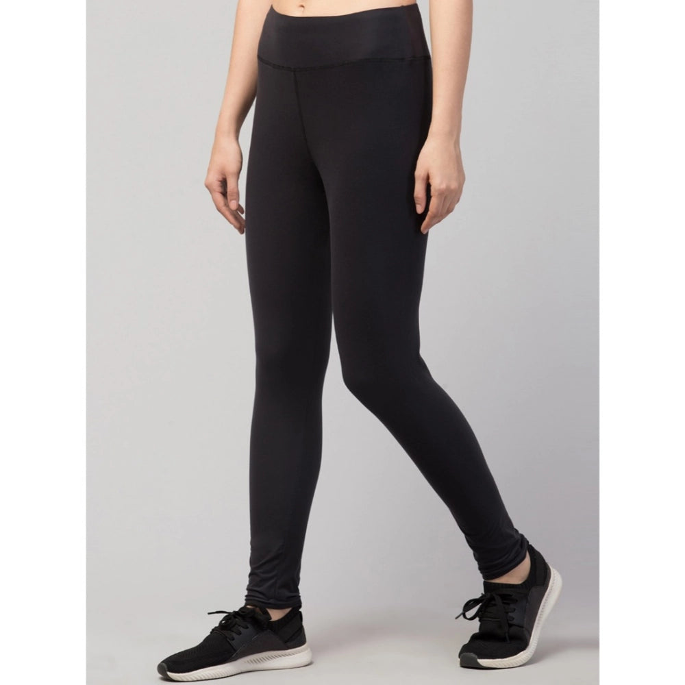 HD Women's Polyester Solid Ankle Length High-Rise Tights (Black)
