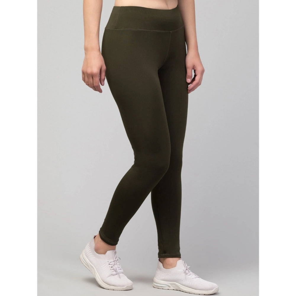 HD Women's Polyester Solid Ankle Length High-Rise Tights (Olive)