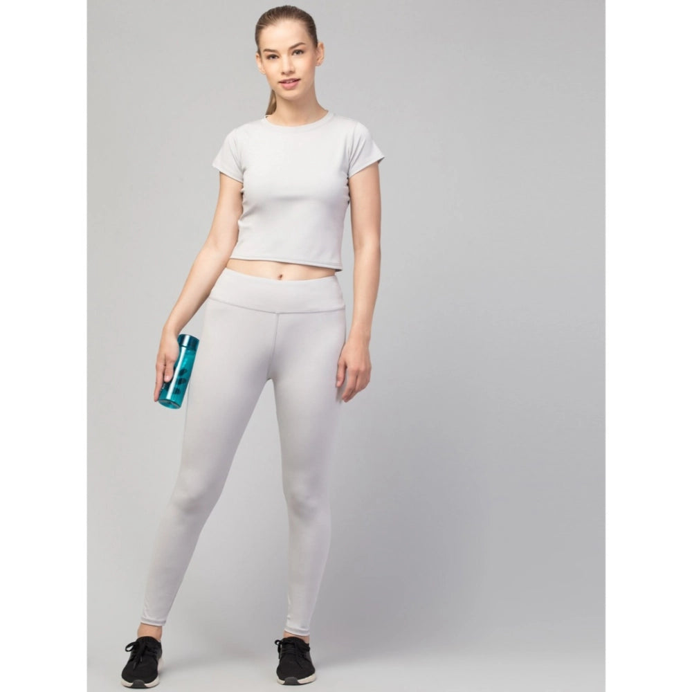 HD Women's Polyester Solid Ankle Length High-Rise Tights (Light Grey)