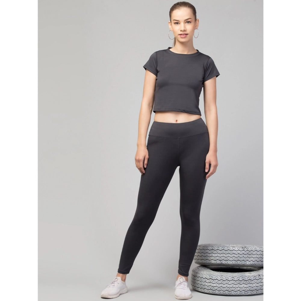 HD Women's Polyester Solid Ankle Length High-Rise Tights (Grey)