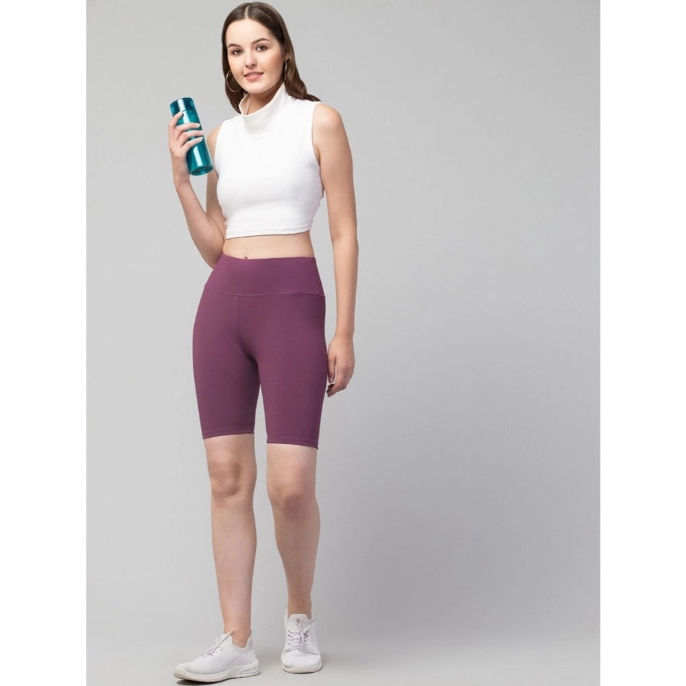 HD Women's Polyester Solid Above Knee High-Rise Shorts (Purple)