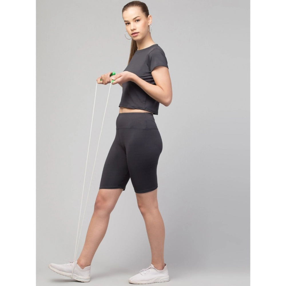 HD Women's Polyester Solid Above Knee High-Rise Shorts (Grey)