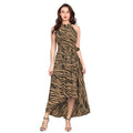 HD Women's Polyester Zebra Pattern Halter Neck Sleeveless Dress (Yellow)