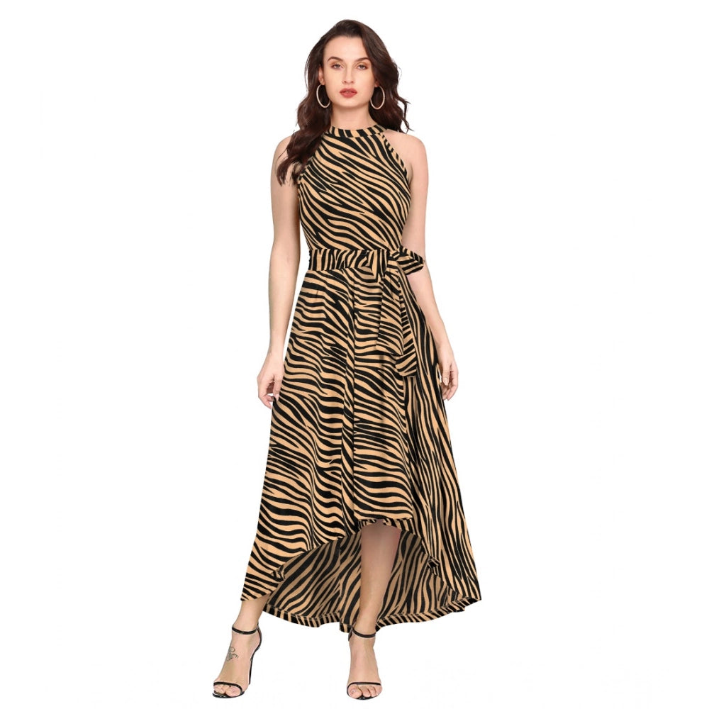 HD Women's Polyester Zebra Pattern Halter Neck Sleeveless Dress (Yellow)