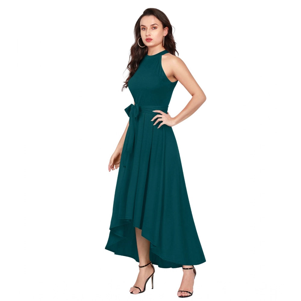 HD Women's Polyster Solid Halter Neck Sleeveless Dress (Morpichh)