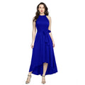 HD Women's Polyster Solid Halter Neck Sleeveless Dress (Royal Blue)