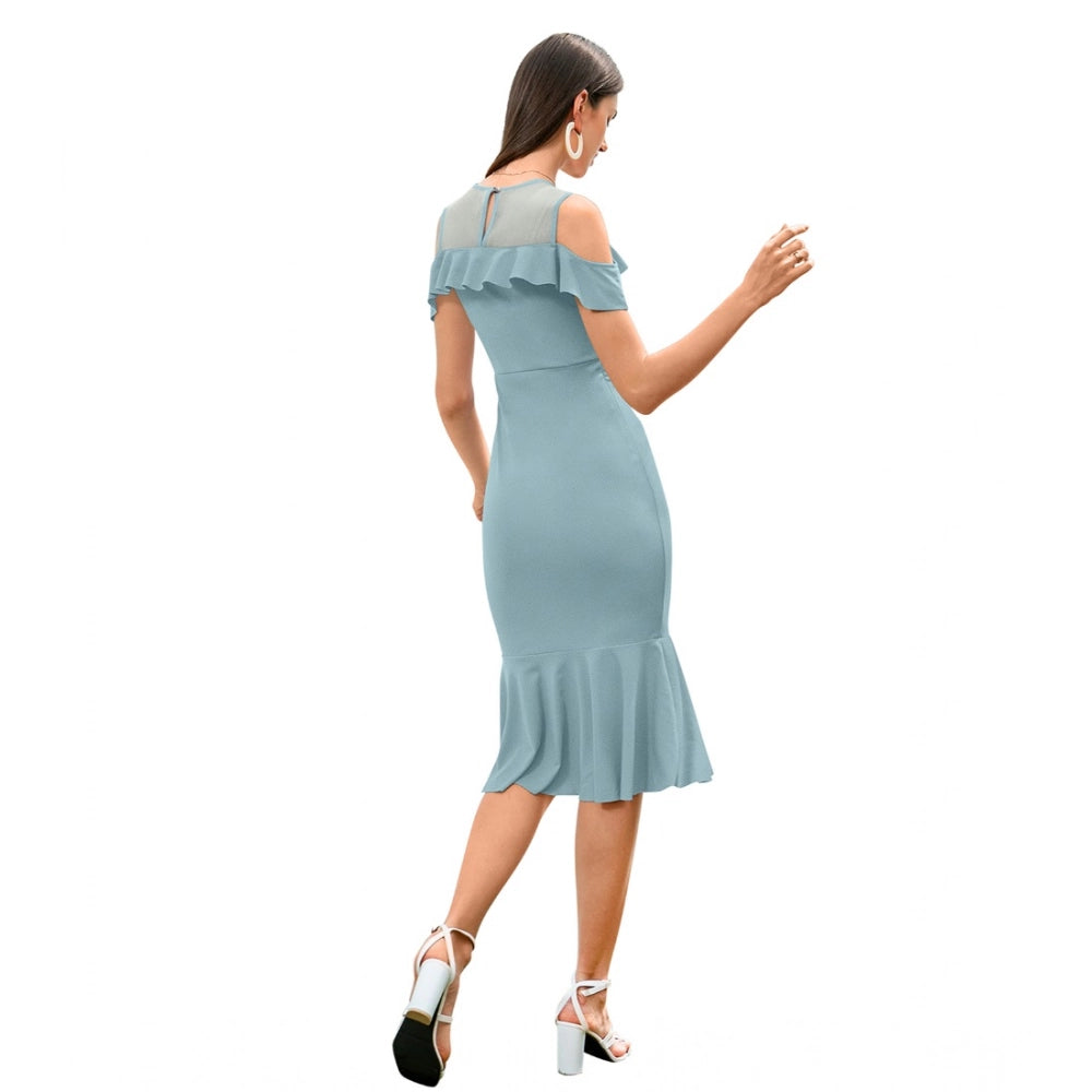 HD Women's Knitting stretchable Solid Round Neck Sleeveless Dress (Pista )