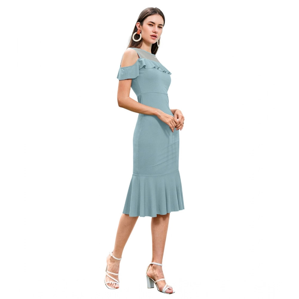 HD Women's Knitting stretchable Solid Round Neck Sleeveless Dress (Pista )