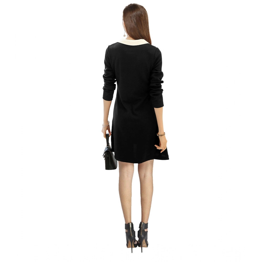 HD Women's Polyester Solid Collar 3-4th Dress (Black)