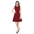 HD Women's Polyester Solid Round Neck Sleeveless Dress (Maroon)