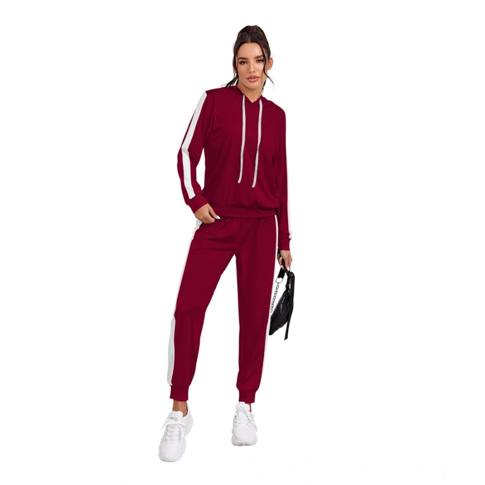HD Women's Knitting stretchable Solid Hooded Neck Full Sleeve Track Suit (Maroon)
