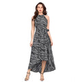 HD Women's Polyester Zebra Pattern Halter Neck Sleeveless Dress (Navy Blue)