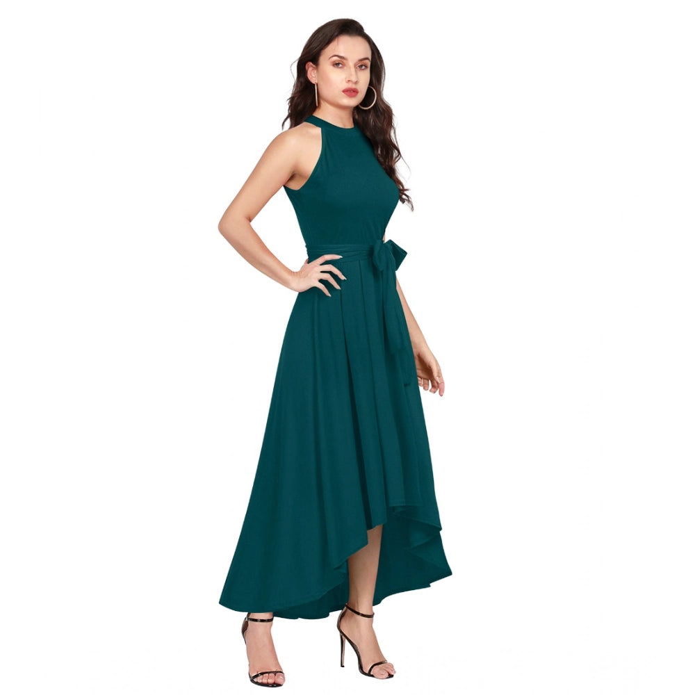 HD Women's Polyster Solid Halter Neck Sleeveless Dress (Morpichh)