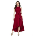 HD Women's Polyster Solid Halter Neck Sleeveless Dress (Maroon)