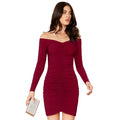 HD Women's Knitting stretchable Solid V Neck Full Sleeve Dress (Maroon)