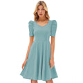 HD Women's Knitting stretchable Solid V Neck Cap Sleeve Dress (Pista)