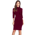 HD Women's Knitting stretchable Solid Round Neck 3-4th Dress (Maroon)