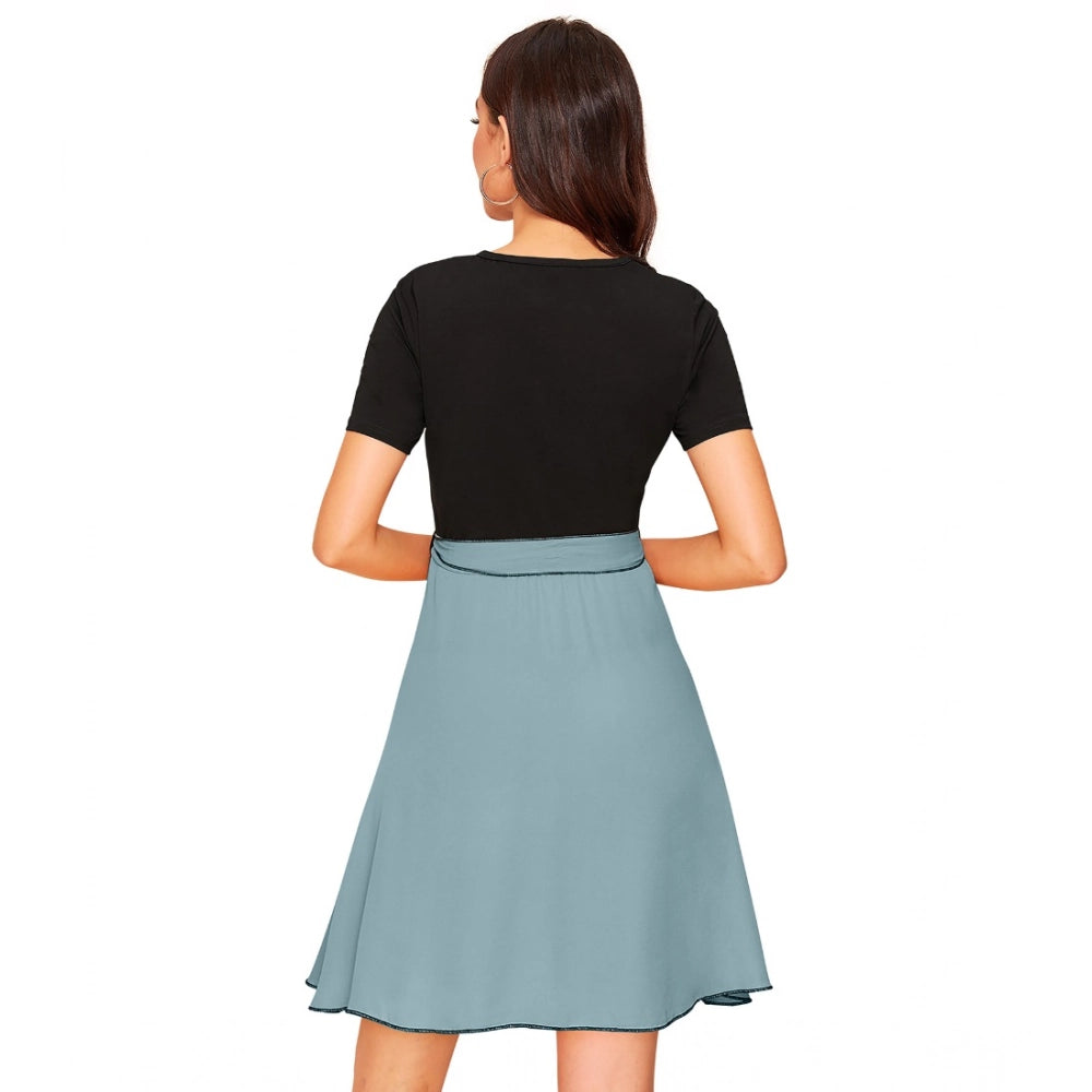 HD Women's Knitting stretchable Solid Round Neck Cap Sleeve Dress (Pista)