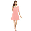 HD Women's Polyester Solid Collar 3-4th Dress (Peach)