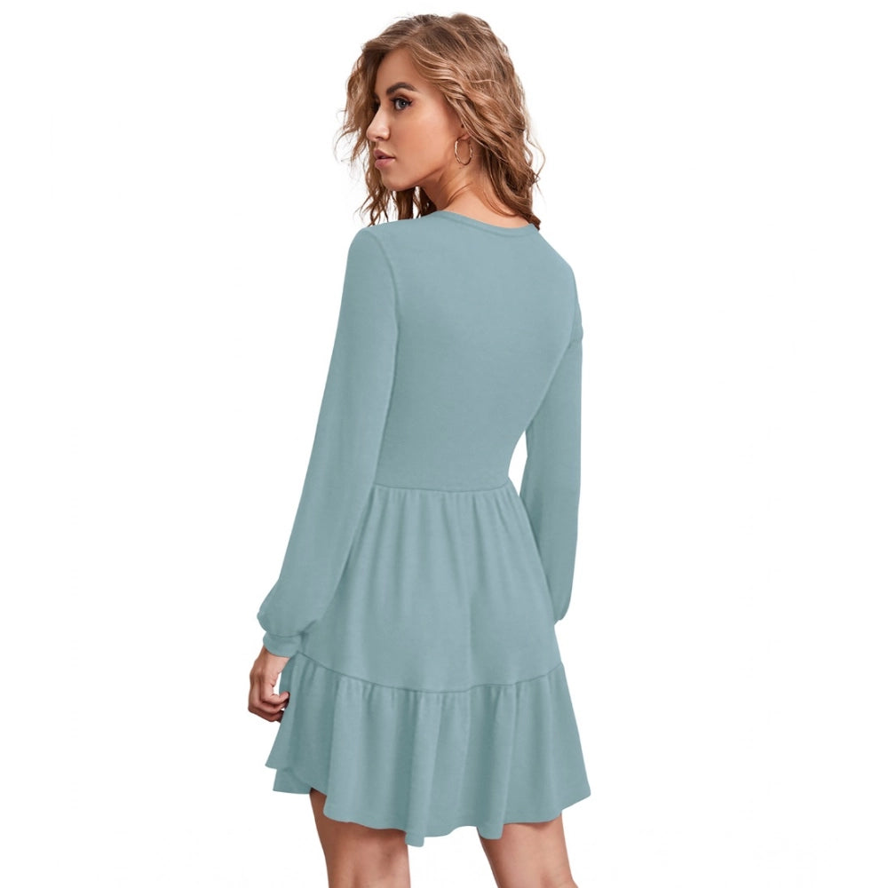 HD Women's Knitting stretchable Solid Round Neck Full Sleeve Dress (Pista)