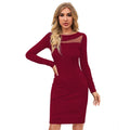HD Women's Knitting stretchable Solid Round Neck Full Sleeve Dress (Maroon)
