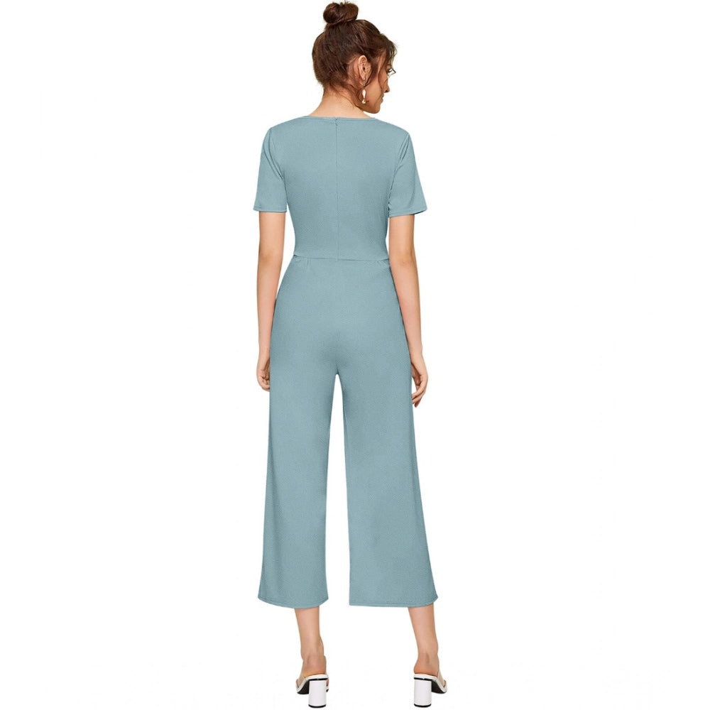 HD Women's Knitting stretchable Solid Round Neck Cap Sleeve Jumpsuit (Pista )