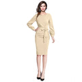 HD Women's Knitting stretchable Solid Round Neck Full Sleeve Dress (Beige )