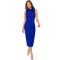 HD Women's Knitting stretchable Solid Round Neck Sleeveless Dress (Royal Blue)