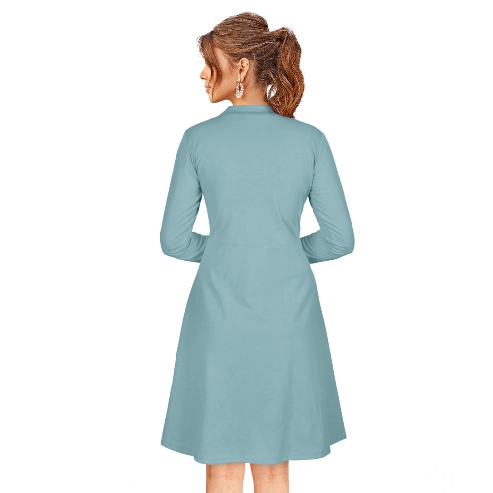 HD Women's Knitting stretchable Solid Round Neck Full Sleeve Dress (Pista)