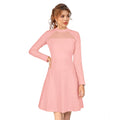 HD Women's Knitting stretchable Solid Round Neck Full Sleeve Dress (Peach)