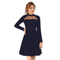 HD Women's Knitting stretchable Solid Round Neck Full Sleeve Dress (Blue)