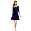 HD Women's Polyester Solid Collar 3-4th Dress (Blue)