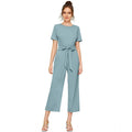 HD Women's Knitting stretchable Solid Round Neck Cap Sleeve Jumpsuit (Pista )