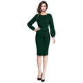 HD Women's Knitting stretchable Solid Round Neck Full Sleeve Dress (Green)