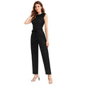 HD Women's Knitting stretchable Solid Round Neck Sleeveless Jumpsuit (Black)