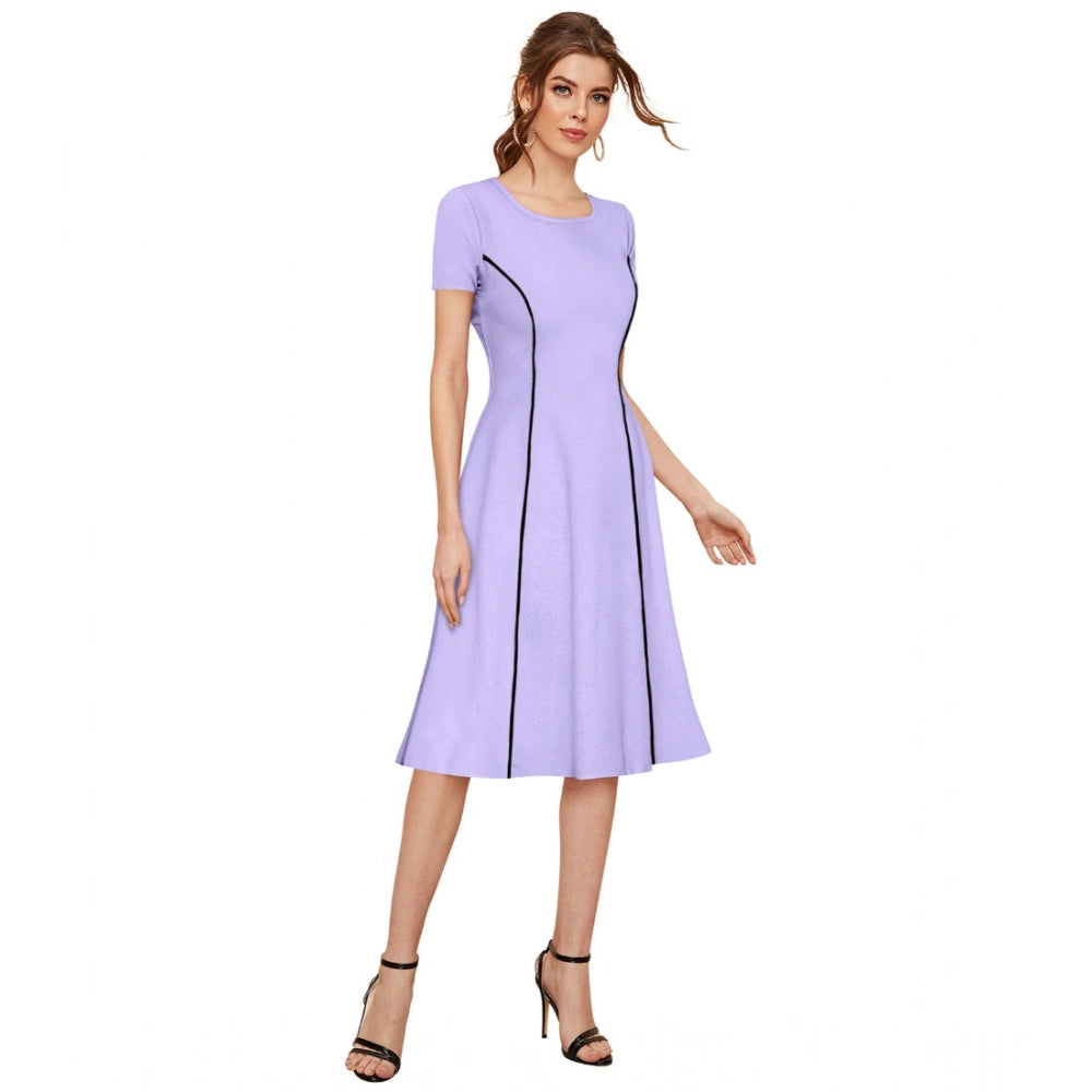 HD Women's Knitting stretchable Solid Round Neck Cap Sleeve Dress (Purple)