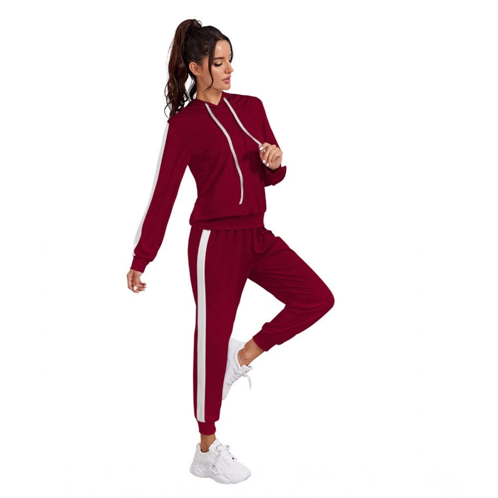 HD Women's Knitting stretchable Solid Hooded Neck Full Sleeve Track Suit (Maroon)