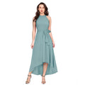 HD Women's Polyester Solid Halter Neck Sleeveless Dress (Pista)