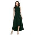 HD Women's Polyster Solid Halter Neck Sleeveless Dress (Green)