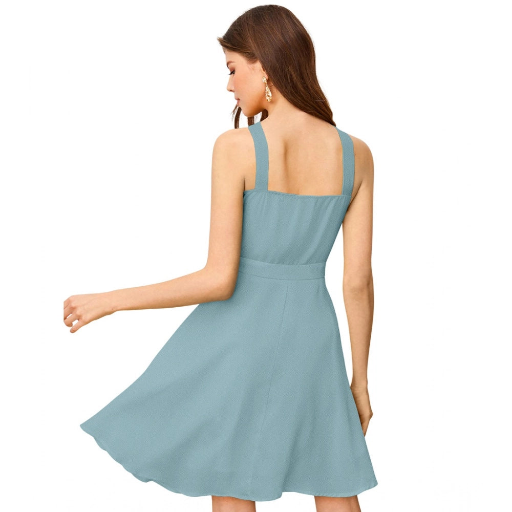 HD Women's Knitting stretchable Solid Halter Neck Sleeveless Dress (Pista )