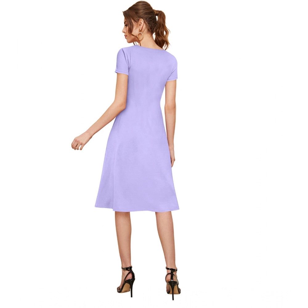 HD Women's Knitting stretchable Solid Round Neck Cap Sleeve Dress (Purple)
