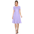 HD Women's Knitting stretchable Solid Round Neck Cap Sleeve Dress (Purple)