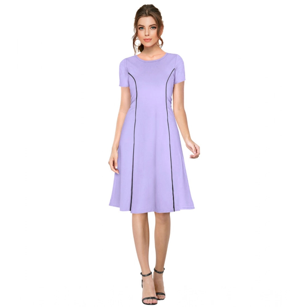 HD Women's Knitting stretchable Solid Round Neck Cap Sleeve Dress (Purple)