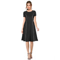 HD Women's Knitting stretchable Solid Round Neck Cap Sleeve Dress (Black)