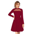 HD Women's Knitting stretchable Solid Round Neck Full Sleeve Dress (Maroon)