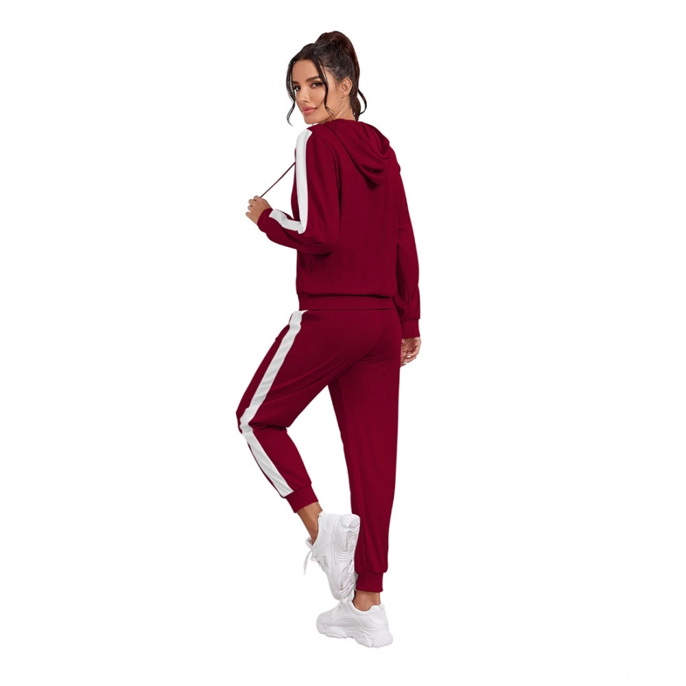 HD Women's Knitting stretchable Solid Hooded Neck Full Sleeve Track Suit (Maroon)