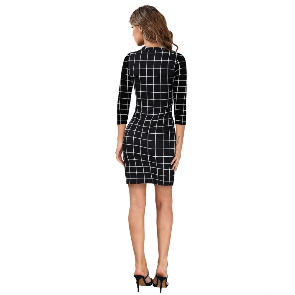 HD Women's Polyester Solid High Neck Full Sleeve Dress (Black)